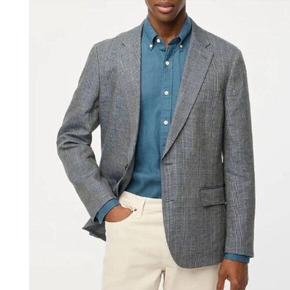 J‎ Crew Men's Slim Fit Thompson Plaid Linen Blazer Front Pockets